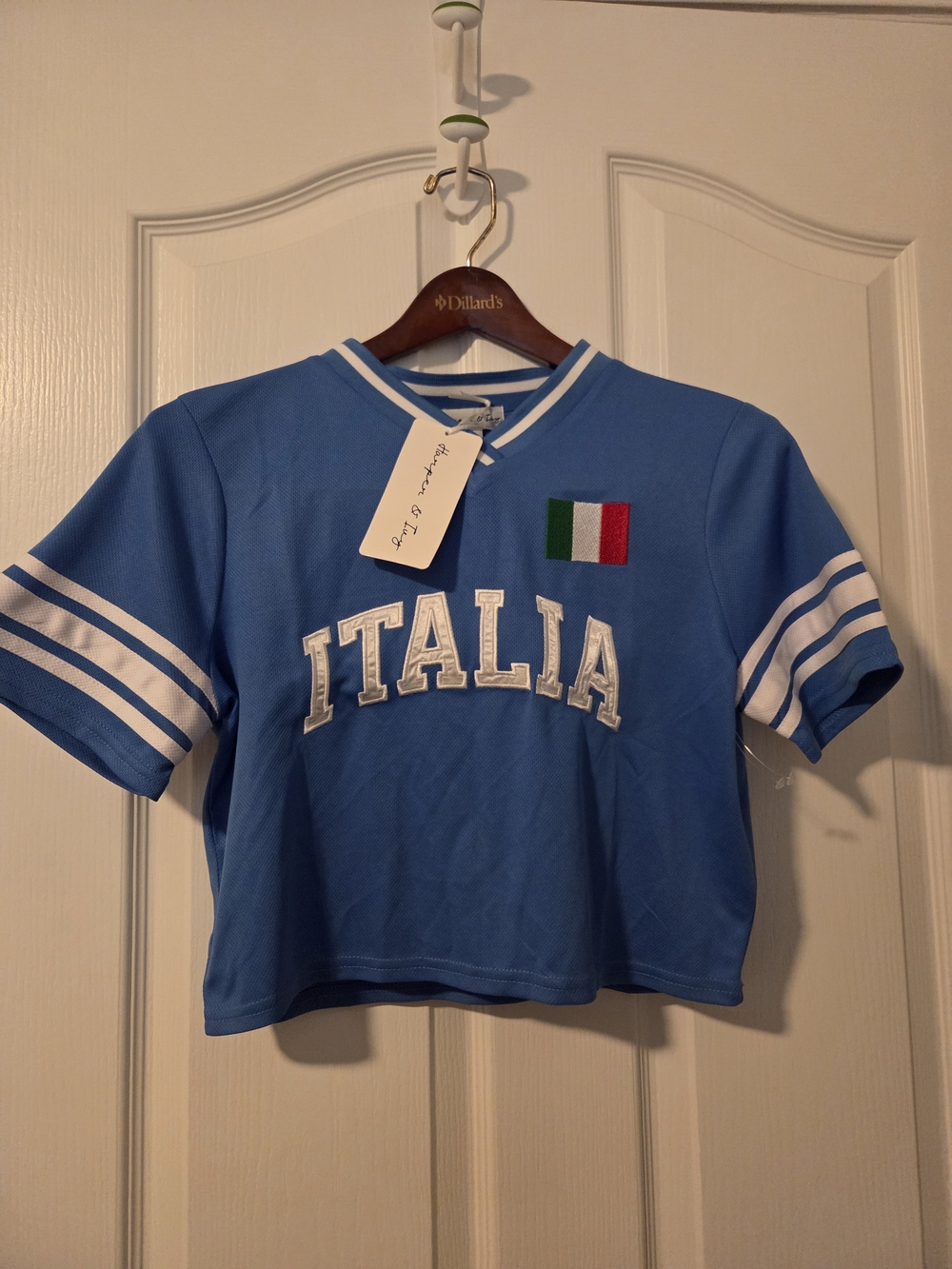 Italia Blue Girls' Cropped Tee with Flag Patch